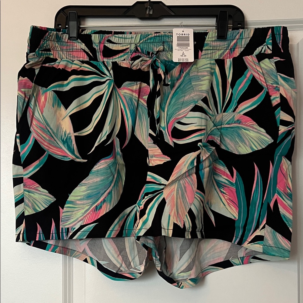 torrid Black High-Waist Tropical Leaf Print Shorts with Pink & Teal